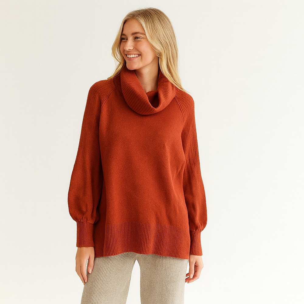 Anthropologie XS Paloma Pumpkin Cowl Neck Sweater Cozy Scandigirl Oversized Warm - Picture 1 of 15